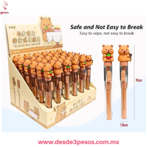 Borrador de Lapiz Capybara caja con 36 pza. precio por 1 pza. 11 x 2 cm.