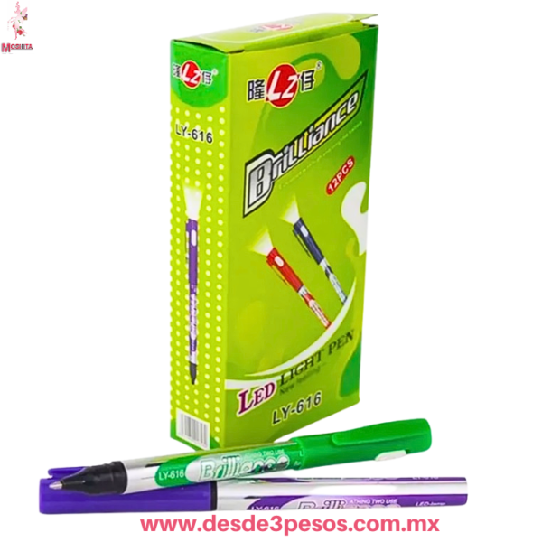 Caja con 12 Bligrafos con Lampara tinta Negra 14 cm. De largo - Imagen 2