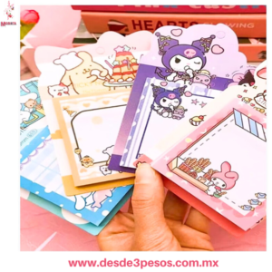 Block con 60 Hojas para Notas decorado con personajes, 4 presentaciones diferentes 8 x 7.5 cm.