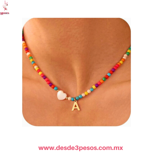 Juego de Gargantilla y Aretes con piedra de color y letra inicial 24 cm. De largo aprox. - Imagen 2