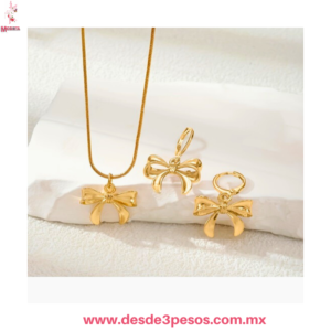Collar de Lazo con dije en color Dorado figura de Moño 3 modelos diferentes 26 cm. De largo
