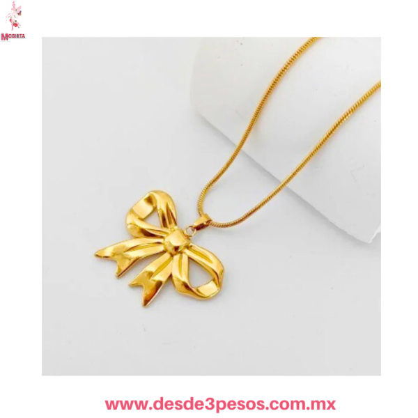 Collar de Lazo con dije en color Dorado figura de Moño 3 modelos diferentes 26 cm. De largo - Imagen 2