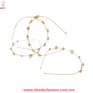 Diadema de Metal Dorado con decoración de flor con perlas