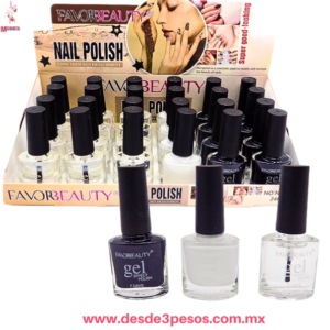 Set de 24 Esmaltes FAVOR BEAUTY 3 Tonos Blaco, Negro y Transparente 10 ml.