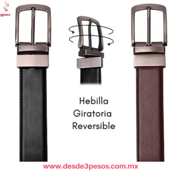 Cinturón reversible de piel vegana para hombre Negro/Marrón 115 cm - Imagen 2