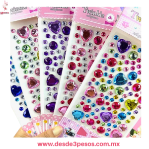 Pegatinas autoadhesivas de gemas, 12 hojas de cristal 22.5 x 10 cm.