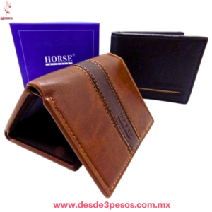 Cartera para Caballero Piel Vegana Con Caja 2 divisiones 1 con cierre y 6 divisiones para tarjeta 9 x 11 cm.