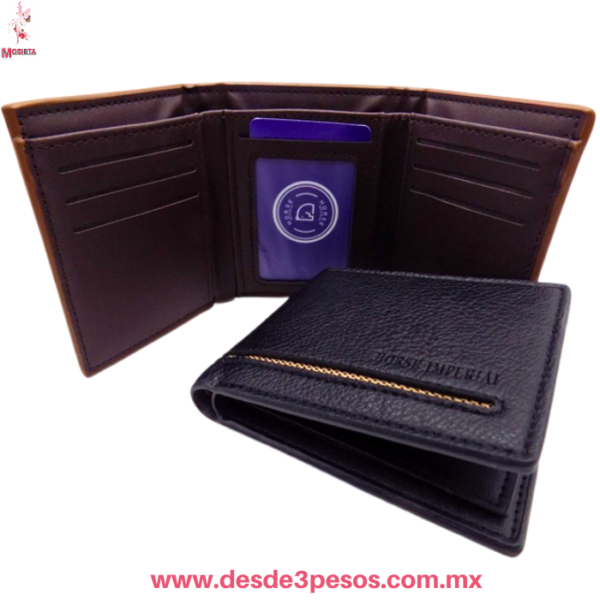 Cartera para Caballero Piel Vegana Con Caja 2 divisiones 1 con cierre y 6 divisiones para tarjeta 9 x 11 cm. - Imagen 3