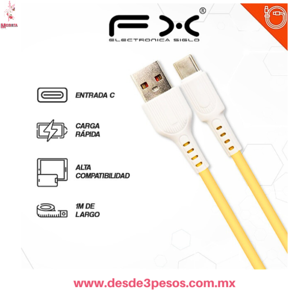 Cable USB a Tipo C   , 1 Mt. Largo, Marca FX Mod. WIR-F01C - Imagen 2
