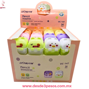 Sacapuntas Animalitos Doble 2 tamaños con Depósito  (Varios Colores) 4.5 x 4.5 Cms
