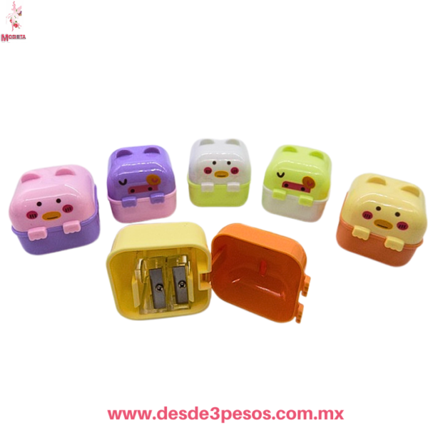 Sacapuntas Animalitos Doble 2 tamaños con Depósito  (Varios Colores) 4.5 x 4.5 Cms - Imagen 2