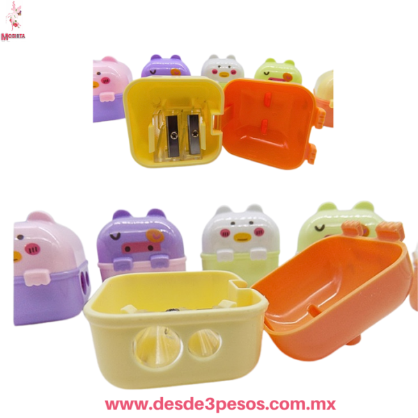Sacapuntas Animalitos Doble 2 tamaños con Depósito  (Varios Colores) 4.5 x 4.5 Cms - Imagen 3