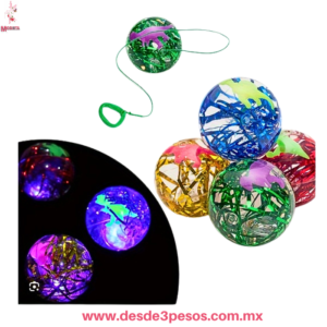 Caja C/12 Pelotas Yoyo  Cristal con Glitter y LUZ, con Lazo para dedo(Varios Colores) Diametro 6.5 cms