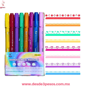 Estuche de Marcadores de RODILLO con 10 pzas.  15 cms Largo,Diferentes estampados como en foto