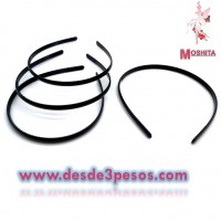 Paquete con 12 Diademas de Plastico 1cm de ancho en Color Negro