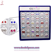 Cartera Exhibidor con 36 Pares de Aretes decorados con Zirconias , figuras y colores 24 x 2cm.