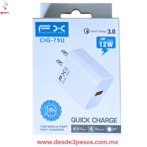 Cargador Rápido De Pared USB,  12 Watts QC 3.0 - Seguro y Eficaz Mod.  CIG-75U Marca FX