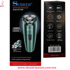 Afeitadora Recargable 3 cuchillas circulares, ,  Marca Surker SK-3009: Carga USB, Cuchillas 3D