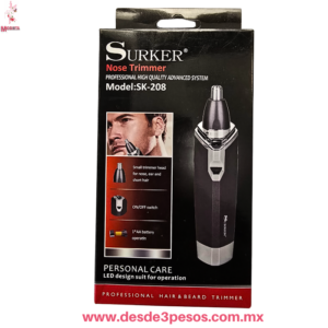 Rasuradora de Rariz y Oido, silenciosa Marca Surker Mod. SK-208, funciona con 1 pila AA no incluida