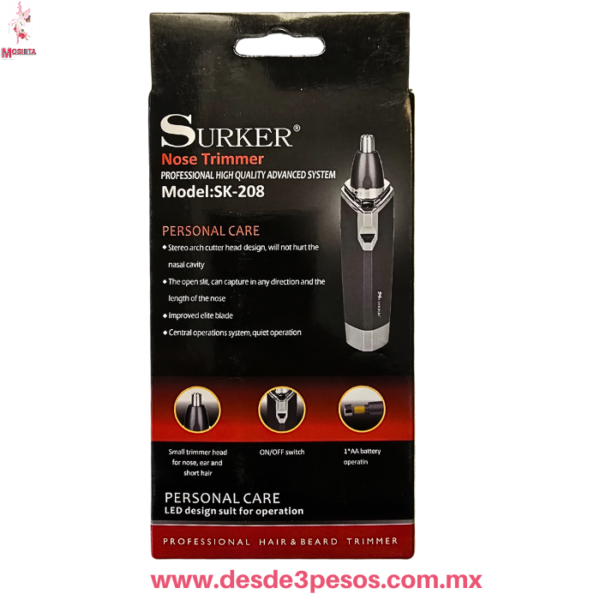 Rasuradora de Rariz y Oido, silenciosa Marca Surker Mod. SK-208, funciona con 1 pila AA no incluida - Imagen 2