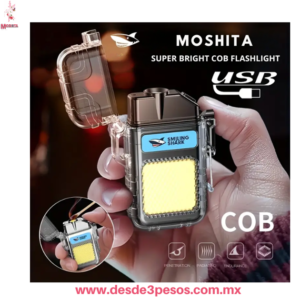 Linterna Encendedor - LED COB, Recargable USB, Resistente al Agua.  7 X 3 cms W8081-176