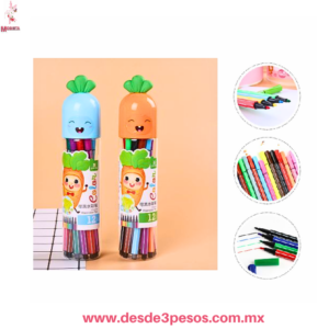 Plumones Lavables Estuche de Zanahoria Sonriente (Set 12 Piezas, Aprox. 18-20cm Alto) S12-7012X