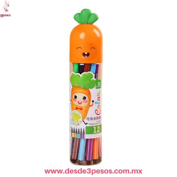 Plumones Lavables Estuche de Zanahoria Sonriente (Set 12 Piezas, Aprox. 18-20cm Alto) S12-7012X - Imagen 2