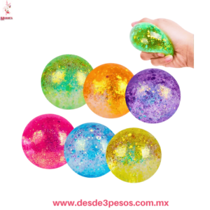 Pelota Antiestrés  con Glitter Brillante (Aprox. 6cm) Caja con 12 piezas UQ-J011-08