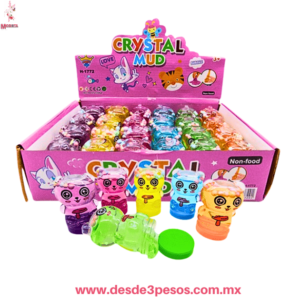Caja con 24 piezas de slime en figura de Oso panda con Glitter y bolitas de unicel 6 Cm Aprox. H-1772
