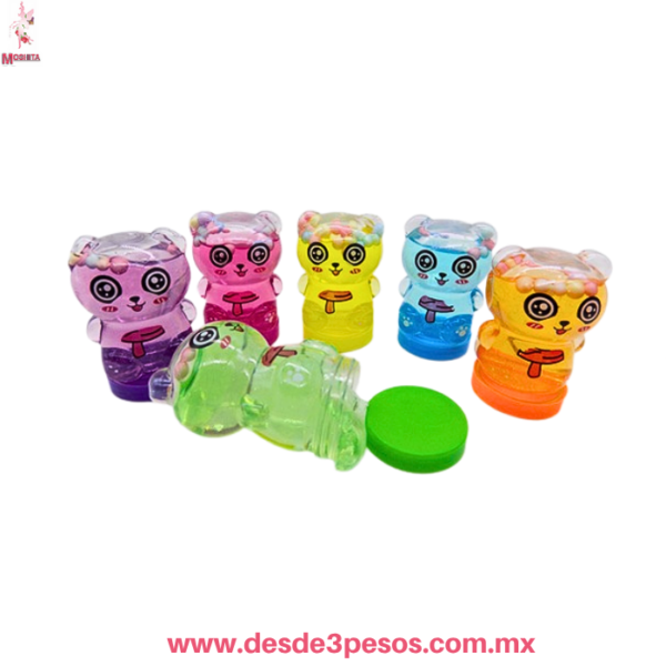 Caja con 24 piezas de slime en figura de Oso panda con Glitter y bolitas de unicel 6 Cm Aprox. H-1772 - Imagen 2