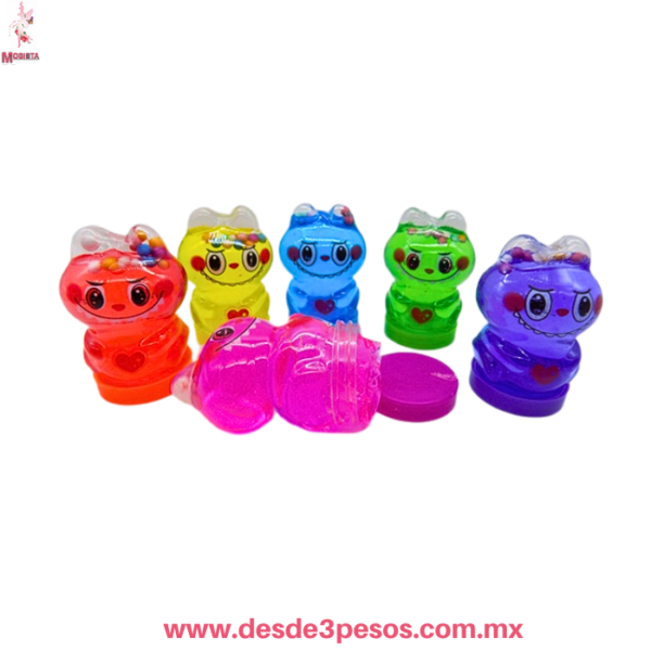 Caja con 24 piezas de slime en figura de Labubu con Glitter y bolitas de unicel 6 Cm Aprox. H-1790 - Imagen 2