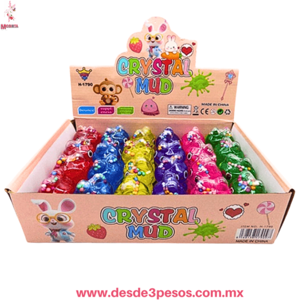 Caja con 24 piezas de slime en figura de Labubu con Glitter y bolitas de unicel 6 Cm Aprox. H-1790 - Imagen 3