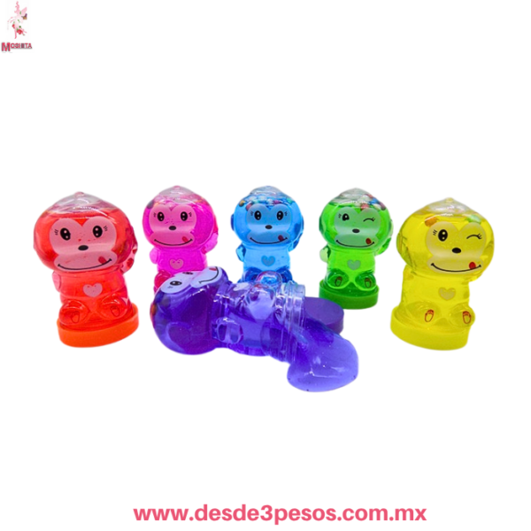 Caja con 24 piezas de slime en figura de mono con Glitter y bolitas de unicel 6 Cm Aprox. H-1774 - Imagen 2