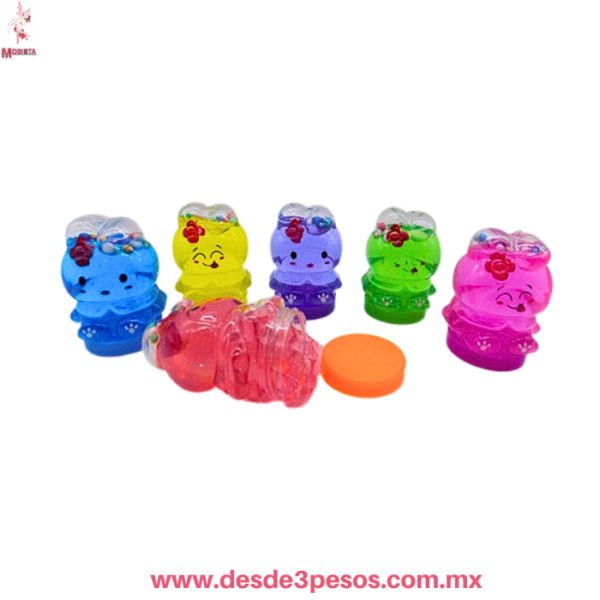 Caja con 24 piezas de slime en figura de HELLO KITTY con Glitter y bolitas de unicel 6 Cm Aprox. H-1773 - Imagen 2