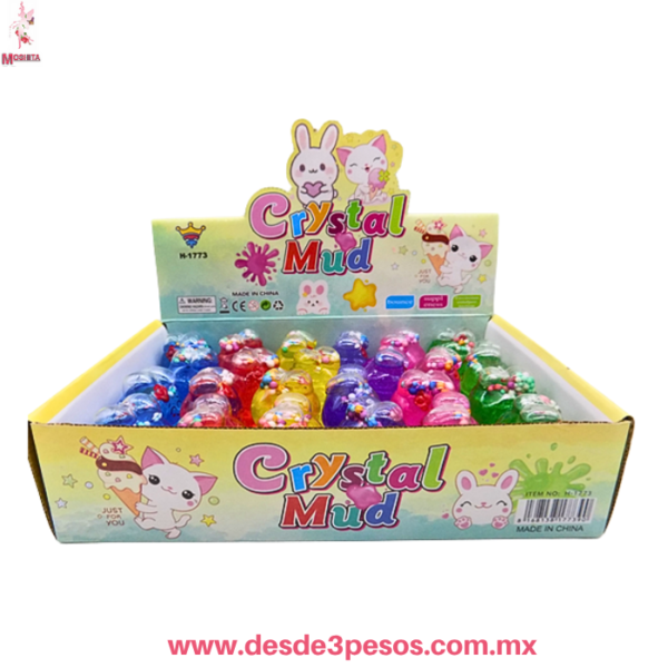 Caja con 24 piezas de slime en figura de HELLO KITTY con Glitter y bolitas de unicel 6 Cm Aprox. H-1773 - Imagen 3