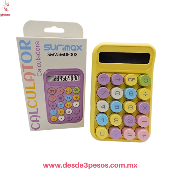 Calculadora Surimax SM25MDE003 Diseño Pop Colores Pastel, Teclas Redondas Aprox. 9 x 15 x 3 Cm. - Imagen 2