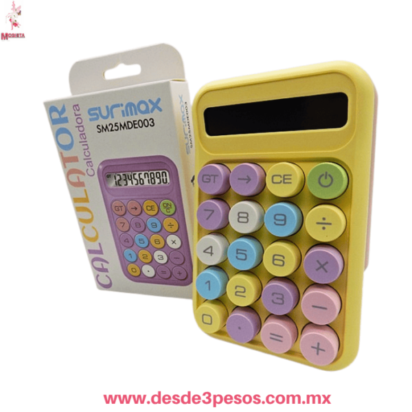 Calculadora Surimax SM25MDE003 Diseño Pop Colores Pastel, Teclas Redondas Aprox. 9 x 15 x 3 Cm. - Imagen 3