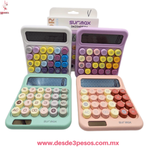 Calculadora Surimax SM25MDE004 Teclas Redondas, Colores Pastel, Diseño Moderno, Aprox. 13 X 15 X 3 cm