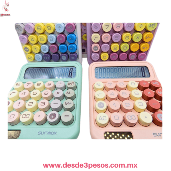 Calculadora Surimax SM25MDE004 Teclas Redondas, Colores Pastel, Diseño Moderno, Aprox. 13 X 15 X 3 cm - Imagen 2