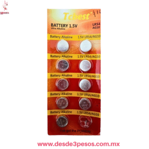 Pack 10 Pilas Botón Tcbest AG10 / LR54 / LR1130 Alcalina 1.5V AG10