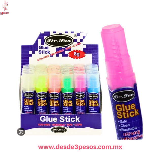 Pegamento en Barra de Colores Dr. Fan 8g | Lavable y No Tóxico presentacion de 24 pza. precio por 1 unidad SM24PEL904