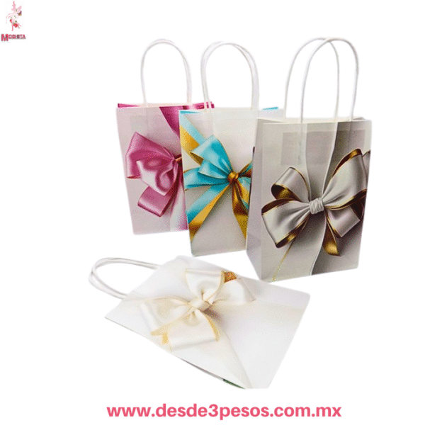 12 Bolsas de Regalo de Papel decorado Moño y Estrellas  Elegante 21x15 cm LPS-1 - Imagen 2