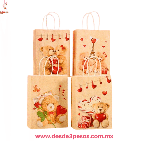 12 Bolsas de Papel Kraft para Regalo con Lunares de Colores Y Ositos  22x18x10 cm. LPD-1 - Imagen 2