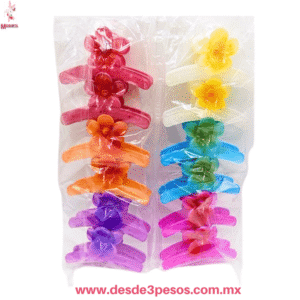 Paquete 12  Pinzas para Cabello de Flor 9 X 5cm, Colores Surtidos  F15-12