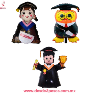 Globos Metálicos Graduación (Niño, Niña y Búho) 39 x 21 cm. Aprox. HW-1477-30