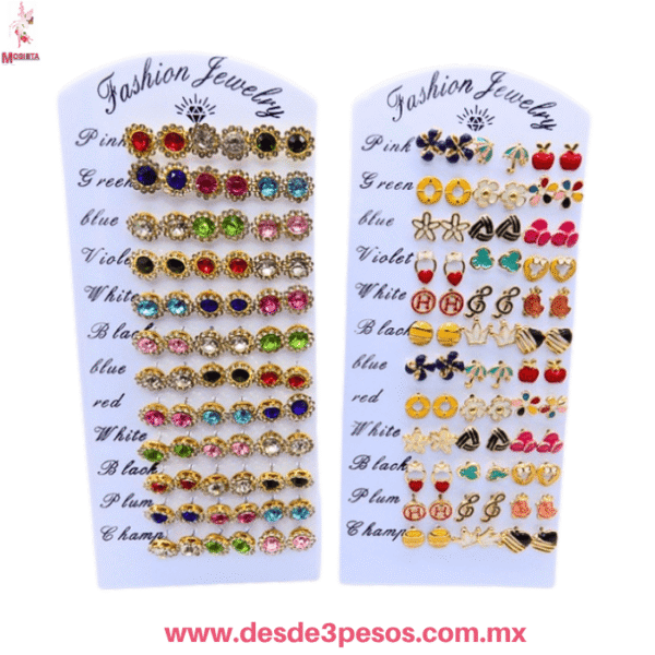 Kit de 36 Pares de Broqueles  Aretes de Fantasía Surtidos (0.5-1 cm - Imagen 2