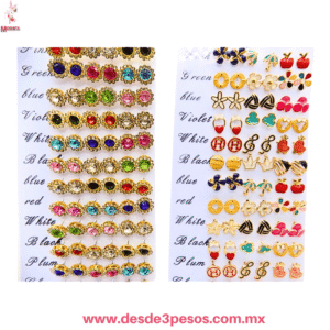 Kit de 36 Pares de Broqueles  Aretes de Fantasía Surtidos (0.5-1 cm