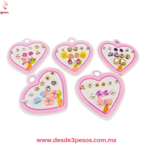 Planilla con 6 Pares de  Aretes Infantiles Varios Diseños Kawaii MC24-C33