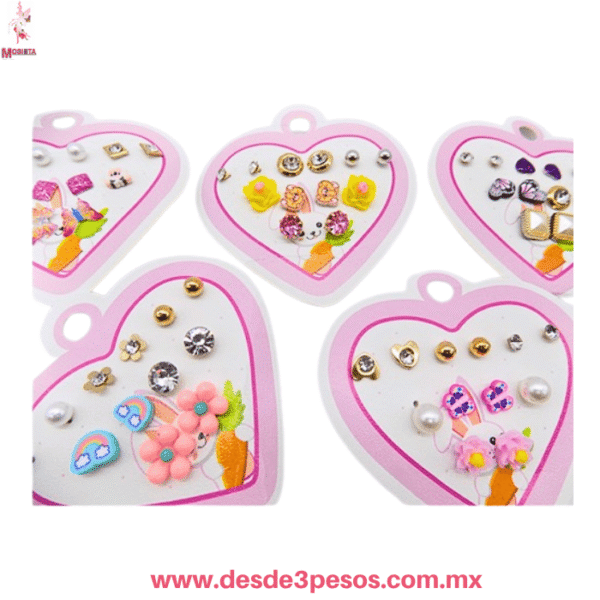 Planilla con 6 Pares de  Aretes Infantiles Varios Diseños Kawaii MC24-C33 - Imagen 2