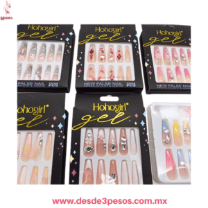 Set de Uñas Postizas Hohogirl Gel Coffin con Pedrería (10 pzs) MC25-A26